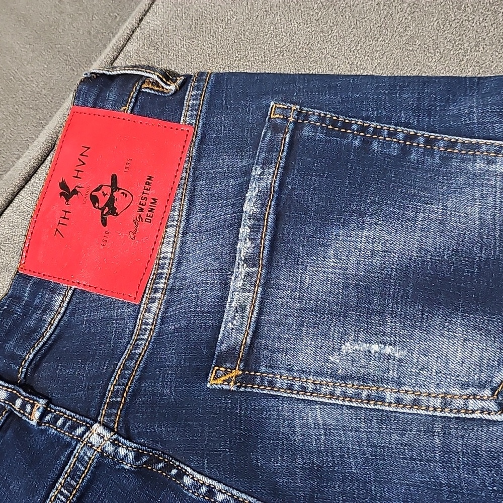 NWT 7TH HVN Jean Shorts Distressed Paint Stretch Blue Denim 30 Jorts Stretch - Picture 9 of 9